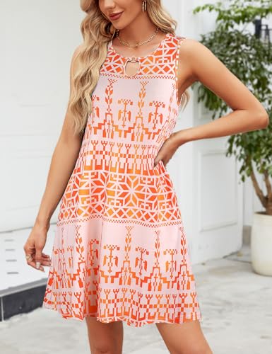 SimpleFun Boho Summer Dress with Pockets Casual Sleeveless Sundresses Vacation Beach Dress Cover Up Orange,XL - Image 2