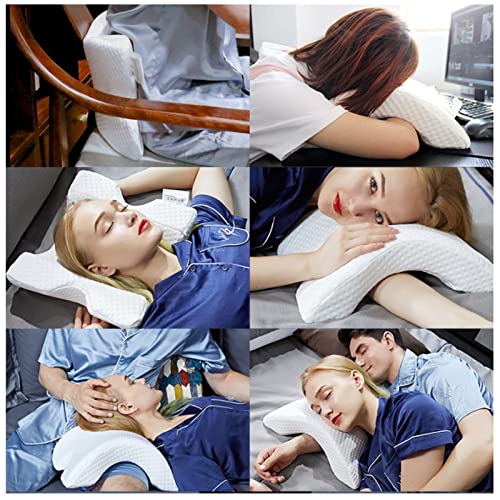 Kosdfoge Arm Pillow Slow Rebound Pressure Memory Foam Arched U Shape White Cuddle Pillow, Fabric Anti-Hand Numb Snore Neck-Protection Couple Sleep Pillow, For Travel Sleeping 11.2 X 14.4In #TOP2
