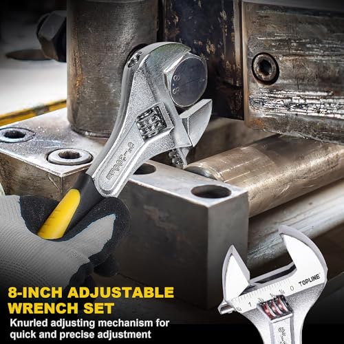 TOPLINE 8-Piece Pliers and Wrench Set, 8” Adjustable Wrench, 12”, 10”, 8” Groove Joint, 7” Linesman, 6” Slip Joint, 6” Long Nose, 6” Diagonal Pliers for Home Repair, Rolling Pouch Included - Thumbnail 5
