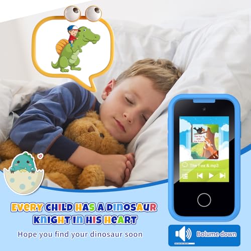 Image of Nikuku Kids Smart Phone for Boys 3-8, Dinosaur Toy Christmas Birthday Gift, Cell Play Phone for Toddler Girls With Music Player Dual Camera 8GB TF-Card (Blue)