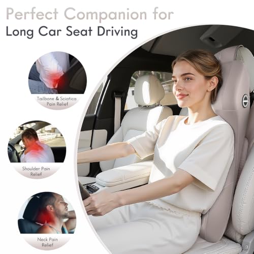 Image of FLORICH 2-in-1 Memory Foam Car Seat Lumbar Support with Headrest Pillow Ergonomic Car Headrest & Lumbar Cushion Back Support Pillow Car Seat Cushion for Driving Neck Back Pain Relief, Gray