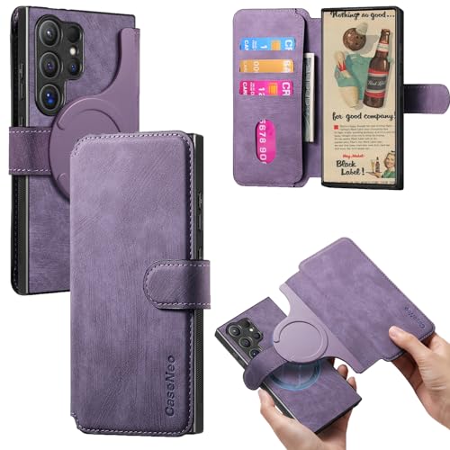 Fofvccv for Samsung Galaxy S24 Ultra Phone Case Detachable Magnetic Wallet, [RFID Blocking] [3 Card Slots] Retro Leather Flip Folio Case with Card Holder for Samsung Galaxy S24 Ultra CXMG, Purple