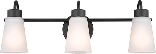 Miniatura 9 de Kichler Erma - Lámpara de tocador de baño de 3 luces con vidrio grabado satinado transparente, lámpara de pared tradicional actualizada en níquel