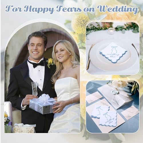 Image of Tioncy 6 Pcs Wedding Handkerchiefs 12 Inch Bride Embroidered Handkerchiefs Something Blue Cotton Hankies Gifts for Wedding