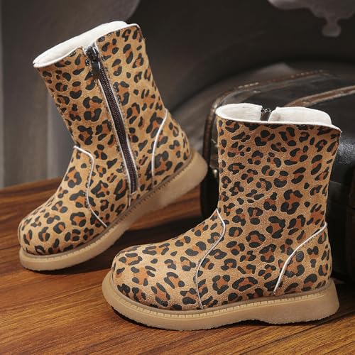 Girls Leopard Zipper Boot Kids Baby Boy Snow Leopard Boots Flat Suede Slip On Comfortable Water Proof Winter Boot4