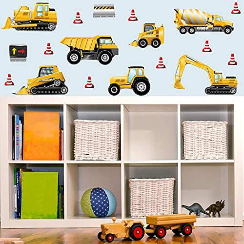 GET STICKING DECOR® Vehículos De Construcción Pegatinas De Pared/ Calcomanías Colección, StripedTruck Cons1, Vinilo Removible Brillante, Multi Color. (Large) Cover