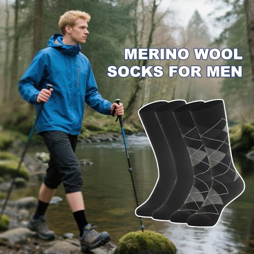 BISOUSOX Merino Wool Socks for Men, Thin Wool Socks Mens Black Dress Sock Crew Calf Long Tube Boot Size 9-124