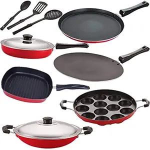 Nirlon Classic Range Non Stick Aluminium Gas Compatible Cookware Utensils Combo Set Offer -FT13_CT11_AP12_AC_GP22.5_FP12_3SPN