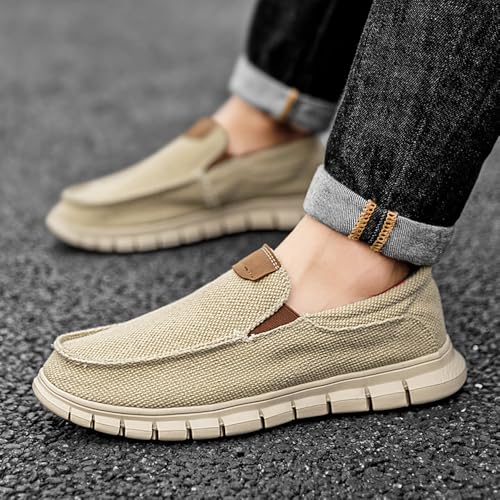 Mens Canvas Loafers Fashion Casual Breathable Lightweight Slip on Shoes Comfortable Walking Outdoor Driving Shoes4