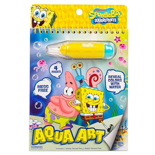 Image of Spongebob Aqua Art, Mess-Free Water Reveal Coloring Book with Pen, No Mess Travel Activity Pad for Kids & Toddlers, Reusable Water Art Set, Preschool On-The-Go Toy, Mess Free Coloring for Toddlers
