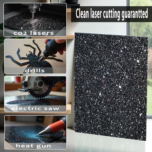Image of Glitter Acrylic Sheets, Black, 12 inchx8 inch, 2 Pack, 1 /8 inch Thick | 3mm Cast Sparkly Acrylic, For Laser Cutting, For Engraving, Invitation Blanks, Signs & Festival Decorations