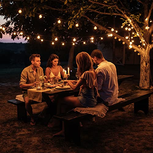 LED String Lights 50FT for Outdoor Use, 27 Plastic G40 Bulbs, Waterproof Globe Lights for Patio, Cafe, Bistro, Garden - Dimmable