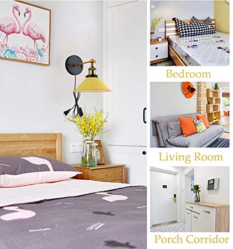 Image of ANYE Wall Sconces with UL Plug-in Button Black Cord Retro Minimalist Style Macaron Yellow Iron Lampshade Decor Lights Fixtures for Loft Cabinet Kitchen Hotel Bulb Sold Separately