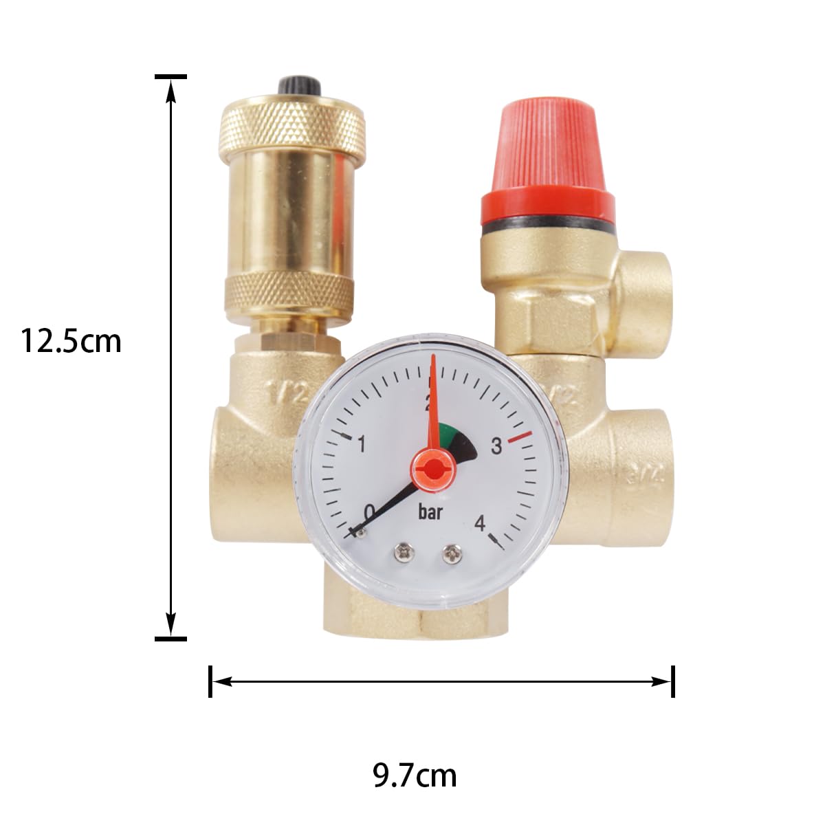 Alide Gruppo di sicurezza caldaia con manometro, valvola di sicurezza 3 bar, spurgo automatico, kit di protezione circuito riscaldamento in ottone (DN25)