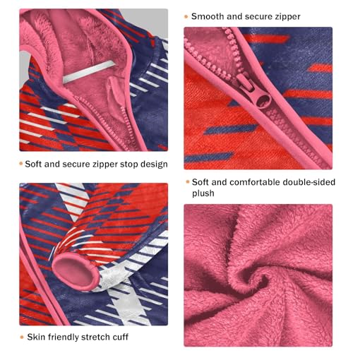 GuoChe Plaid Scotland Blue Red Kid Fleece Jacket3