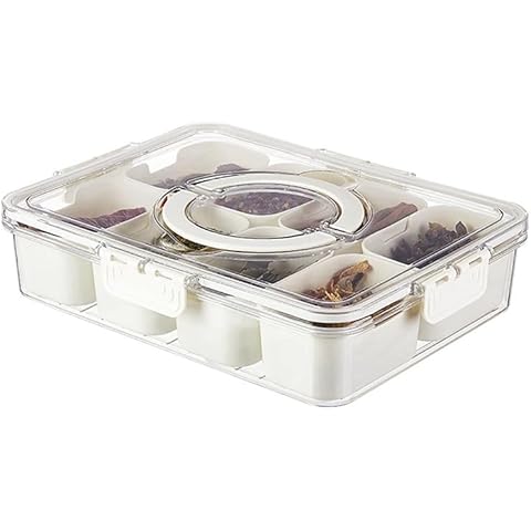 Divided Serving Tray with Lid, Snack Tray with Lid, Veggie Tray Fruit Tray, Fruit Platters, Snackle Box Charcuterie Container, Clear Snack Containers Ideal for Travel, Picnic, Party Cover