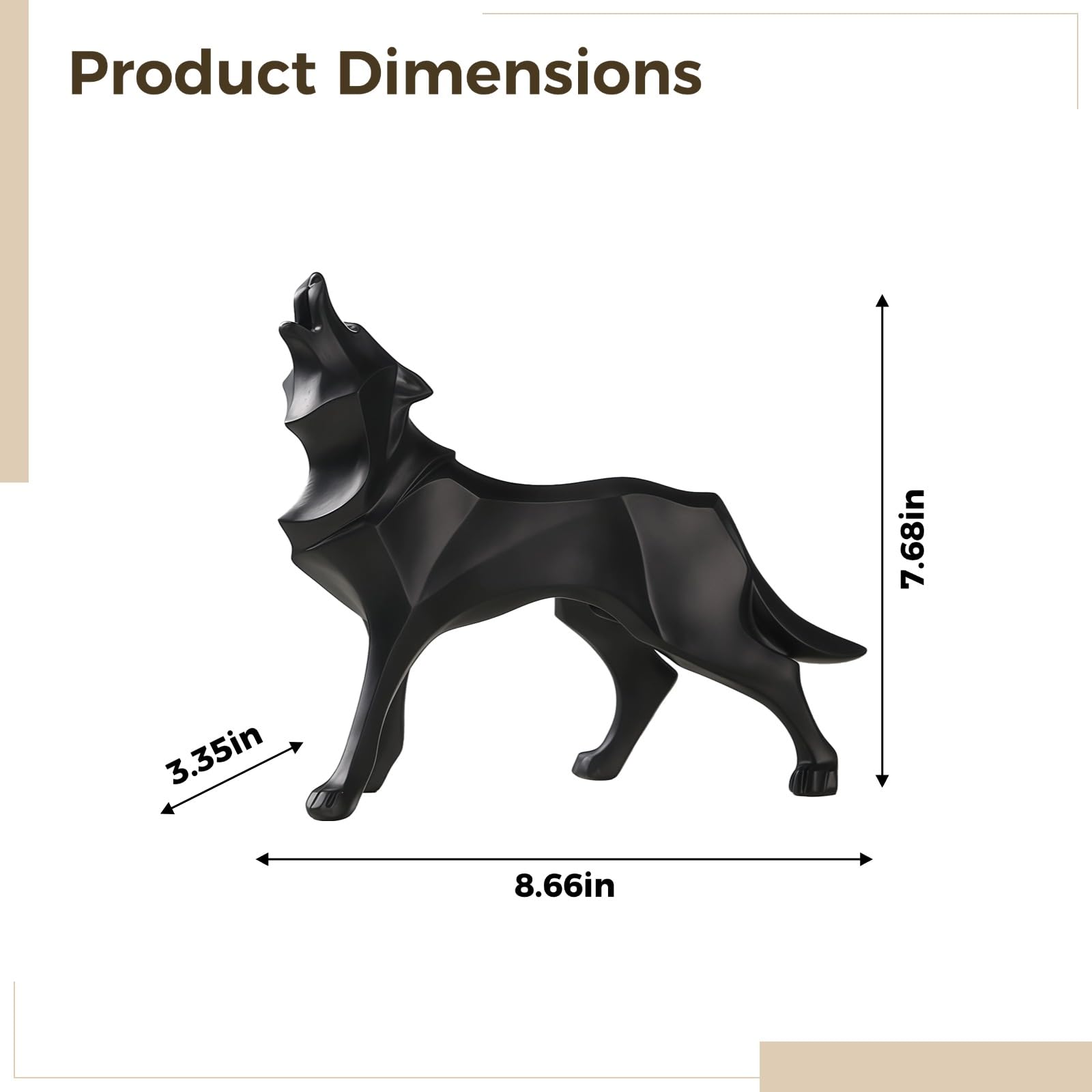 Estatua geométrica de lobo, escultura abstracta nórdica de lobo, 8.7 pulgadas, figura de animal de polirresina con acento negro, decoración moderna del hogar, adorno de mesa, regalo para los amantes