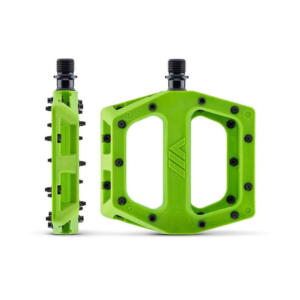 DMR Pedals V11 Nylon, Mountain Bike, Downhill Bike, Large Platform, Tuneable Pins, 4140 Cro-mo Steel Axles, 9/16 inch, 450g, Green