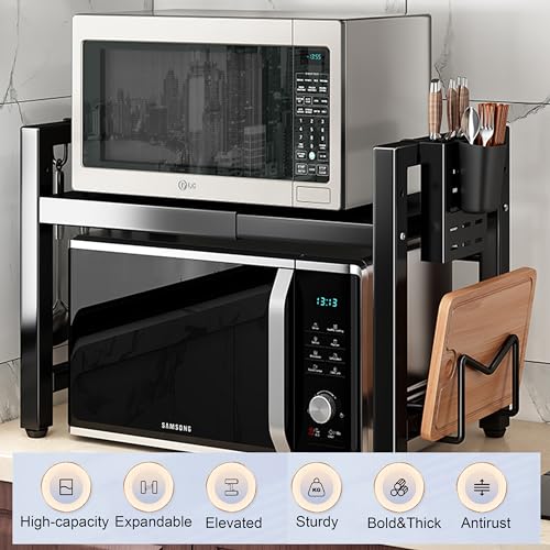 Wivico Extendable Microwave Oven Rack 2 Tier Microwave Shelf Stand (16.5in-25.2in*14.2in*18.1in) Adjustable Kitchen Counter Organizer Shelves Microwave Stand Countertop Pot Pan Grill Storage Racks - Image 6