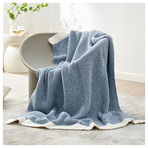 Snuggle Sac Blue Throw Blankets for Couch, Reversible Super Soft Warm Blankets Cozy Knit Blanket Fuzzy Plush Throws for Sofa, Bed, Gift, Heather Blue, 50 x 60 inches