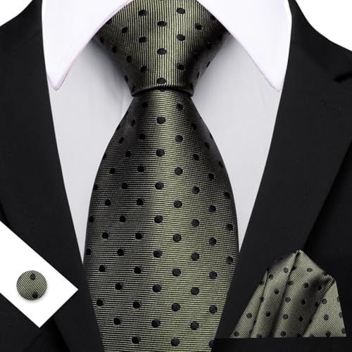 Image of Barry.Wang Ties for Men Silk Tie Sets Polka Dot Woven Necktie Pocket Square Cufflinks Business Wedding