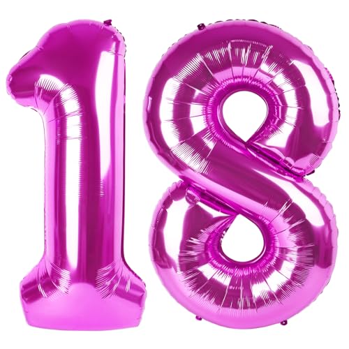Image of Rosy Purple Number 18 Balloon 40 inch, 18 Number Balloons, 18th Rosy Purple Birthday Decorations, 18 Year Old Party Supplies