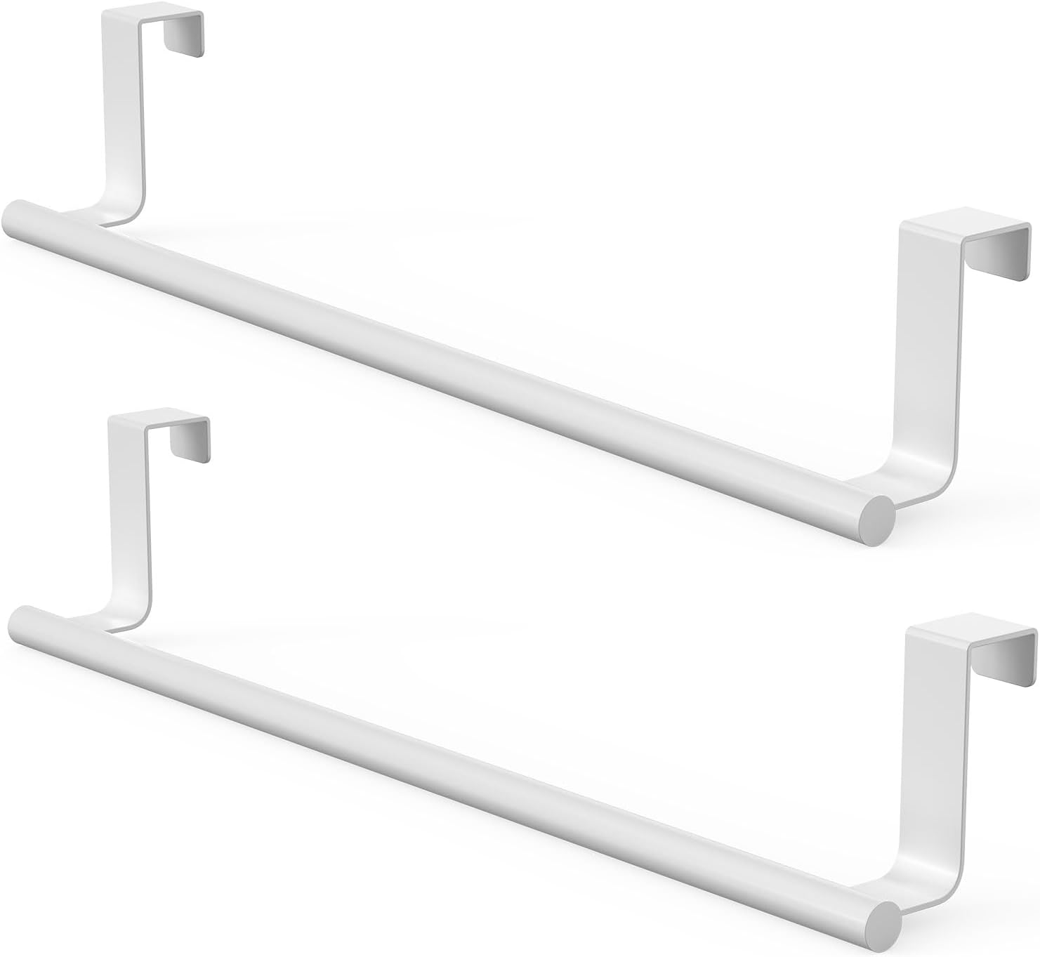 Over-Cabinet Door Towel Rack, 14-inch Extra-Long Stainless Steel Bar for Kitchen & Bathroom Cabinets (NOT for Room Doors), Fits Cabinet/Wardrobe Doors up to 0.8", 2 Pack, White Glossy White