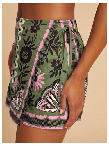 Image of SweatyRocks Women's Boho Mini Skirts Floral Shorts Tie Side Wrap Skorts