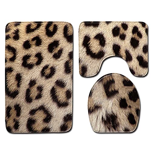 oneforus Leopard Print 3-teiliges Badezimmerteppich Set Badematte Teppich U-förmige Konturmatte Toilettensitz Deckel…