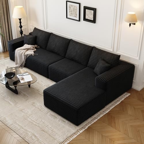 Image of 135.4 inch Cloud Modular Sectional Sofa Couch with L-Shape Chaise,Modern Minimalist Upholstered Couches for Living Room Bedroom,Deep Seat Corner Couch,No Assembly Required (Black,Right Facing Chaise)