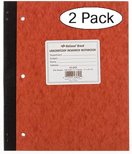 NATIONAL Laboratory Notebook, 4 X 4 Quad, Brown, Cover, 11 x 9.25", 100 Sets (43649) (Pack of 2)