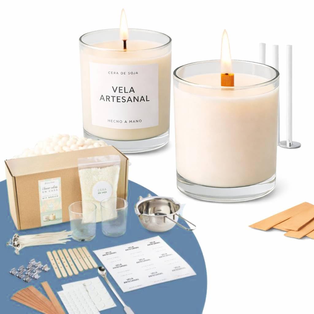 GRAN VELADA - Kit de fabrication de bougies à la maison | Matériaux, ustensiles et instructions de bricolage | Cire de soja et mèches en bois et coton | Kit de démarrage pour bougies en verre |