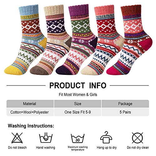 ICEIVY Womens Socks 5 Pairs Wool Warm Cotton Thick Vintage Casual Winter Cabin Crew Fuzzy Socks Gifts For Women3