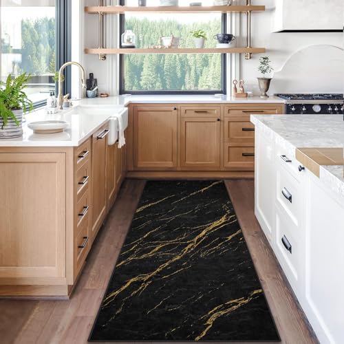 Tapete corredor ArtSocket Marble Black Gold 2'x6' miniatura 3