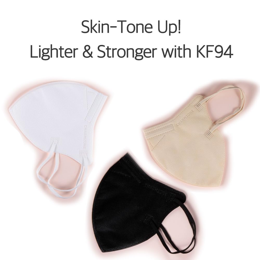 CHARMZONE New Tone Up Fit Black Label Light KF94 Mask, 25 Pack – Lightweight 3-Layer Structure, Skin Tone Enhancing, M/L Sizes, Made in Korea (Medium, Beige)