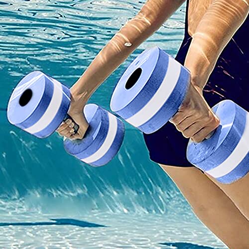 Set of 2 Water Aerobics Swimming Pool Dumbbells for Exercise, High-Density EVA-Foam Dumbbell Fitness Set, for Aquatic Therapy, Pool Fitness, Water Exercise (Blue)