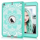 iPad mini/2/3 Case, Hocase Shockproof Hybrid Dual Layer Hard Rubber Protective Case with Cute Flower Design for Apple iPad mini 1st/2nd/3rd gen 7.9-inch - Teal / Grey
