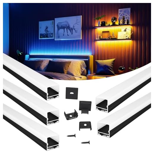 Muzata 5Pack 3.3FT/1M Spotless LED Channel No Hot Spots Black Aluminum LED Diffuser Channel with Milky White Cover U116 BW 1M