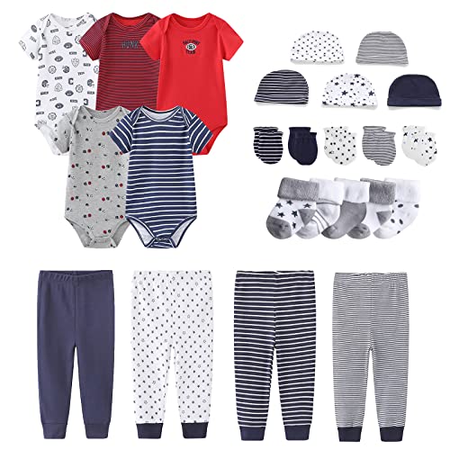 Image of MAMIMAKA Newborn Layette Gift Set Bodysuits Pants for Baby Girl and Boy 24 Piece 100% Cotton Essentials and Accessories