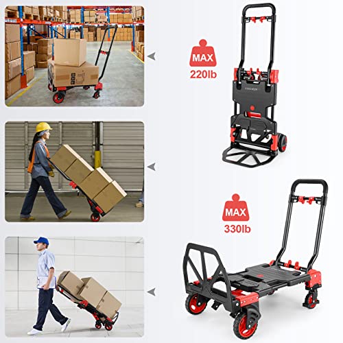 Image of 2 in 1 Foldable Hand Truck with Folding Basket, 330lbs Portable Dolly Cart