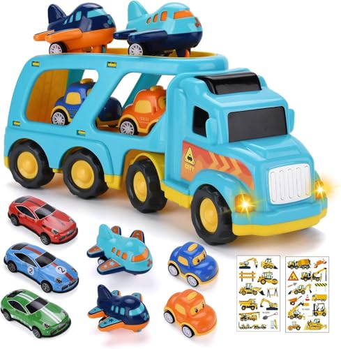 TOSUTO Camión de Juguetes,Camion Transportador de Coches para Niños,5 en 1 Transportador Coches con Luces y Sonidos,Camion Transporte Coches Juguetes Niño Niña 1 2 3 4 5 6 Años,Regalo para Niños