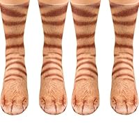 2 Pairs Cat Paw Novelty Crew Socks, Realistic 3D Printed Animal Paw Socks, Ideal Gift for Animal Enthusiasts, Men, Women (CA/US, Alpha, Large, X-Large, Orange Cat)