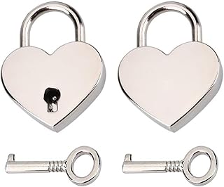 RMENOOR 2 Sets Heart Shape Lock Mini Heart Shape Padlock Key Padlock Heart Padlocks Heart Metal Padlock Heart Lock with Key for Jewelry Box Storage Box Diary Luggage Handbag Gifts(Silver)