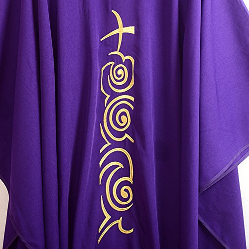 BLESSUME Priest Chasuble Vestments Robe Roll Collar Embroidery Mass Garment4