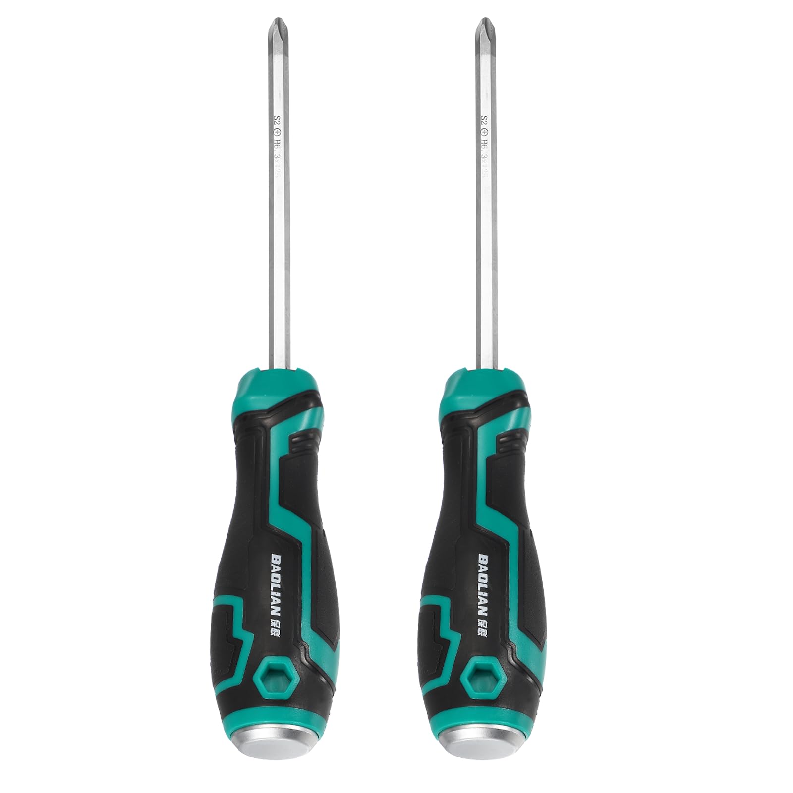sourcing map 2Pcs Magnetic Phillips Screwdriver PH2 x 125mm S2 Steel Go-Thru Cross Screwdrivers with Striking Cap for Industry and Automobile Repair