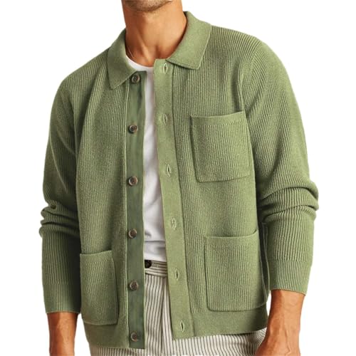 Men Casual Button Front Cardigan Sweater Knitwear Long Sleeve Lapel Lightweight Pullover