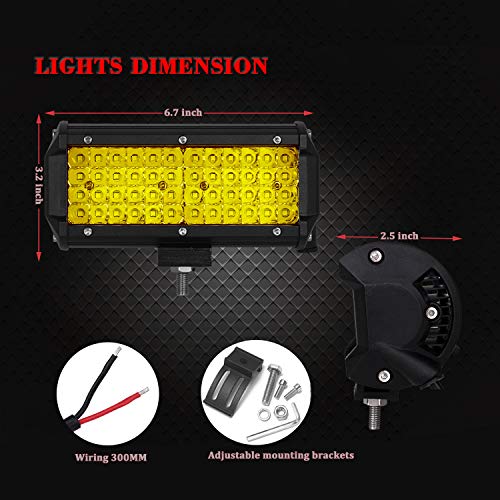 2 PCS 7 Inch Yellow Led Light Bars 96 PCS Led 13824LM Quad Row Waterproof Spot Led Pod Fog Driving Light on Rainy Snowy Day for Truck Off Road Jeep SUV Front Bumper UTV ATV