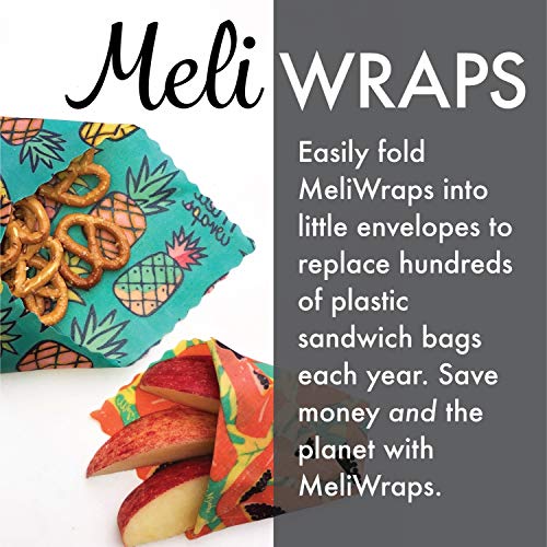 Meli Wraps Beeswax Wraps - Reusable Food Wrap Alternative to Plastic Wrap. Certified Organic Cotton, Made with Hawaiian Beeswax. 3-Pack includes sizes (SML) in Beautiful Original Prints
