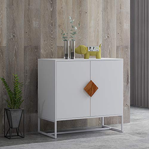 HaoChrymec Sideboard con MDF, Aparador De 2 Puertas con Asa Cuadrada, Mueble Auxiliar De Almacenamiento, Buffet Moderno, Adecuado para Salón Comedor Cocina Pasillo, Color Blanco, 80.7x40x75 cm