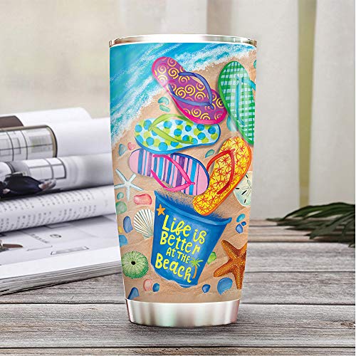 64HYDRO 20oz Beach Tumbler, Sea, Ocean, Gifts, Life is Better at the Beach, Coffee Tumbler for Women, Stainless Steel Double Wall Vacuum Insulated Coffee Mug, Travel Cup with Lid - Image 2